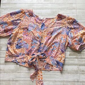 Rose & Olive Multicolor Floral Wrap Blouse